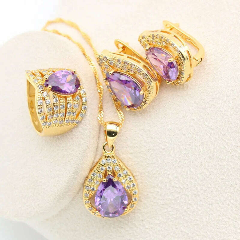 KIMLUD, New Green Peridot Zircon Silver 925 Jewelry Set Women Bracelet Earrings Necklace Pendant Ring Birthday Gift, Purple 3pcs / 6, KIMLUD APPAREL - Womens Clothes