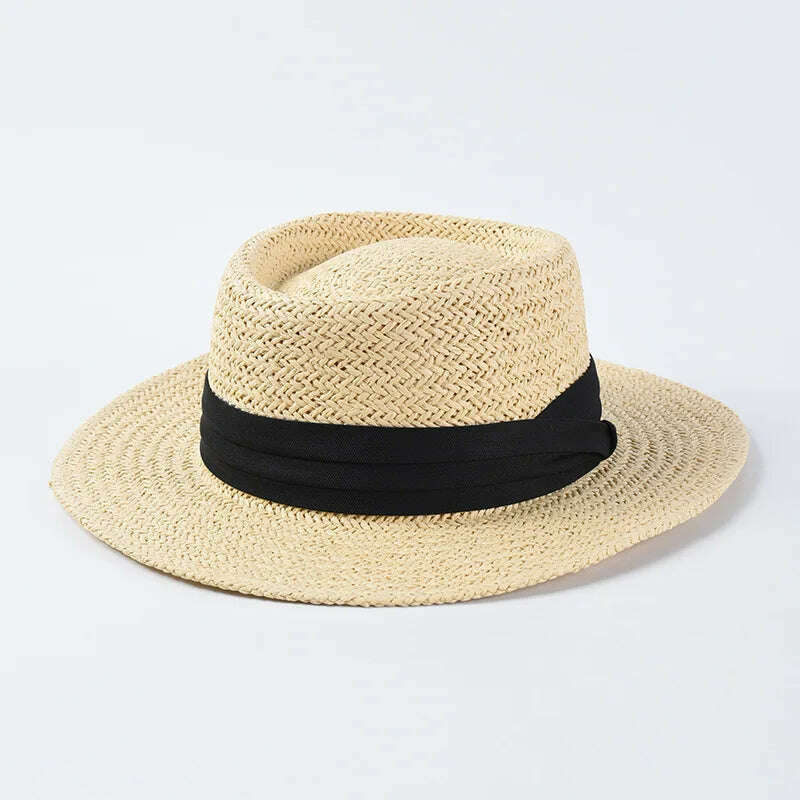 KIMLUD, New Handmade Straw Beach Hat For Women Summer Holiday Panama Cap Fashion Concave Flat Sun Protection Visor Hats Wholesale, 02, KIMLUD APPAREL - Womens Clothes