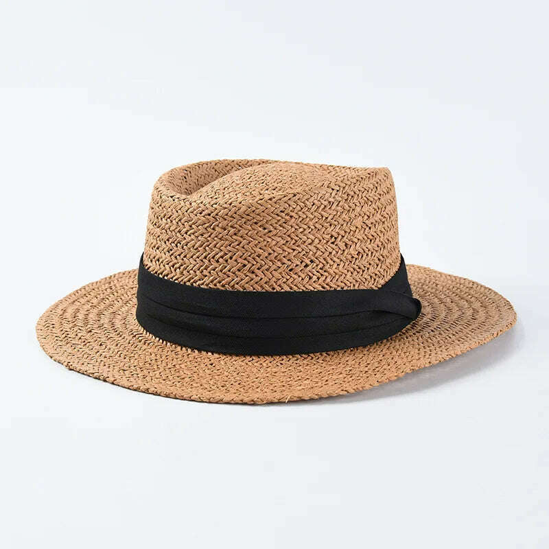 KIMLUD, New Handmade Straw Beach Hat For Women Summer Holiday Panama Cap Fashion Concave Flat Sun Protection Visor Hats Wholesale, 05, KIMLUD APPAREL - Womens Clothes