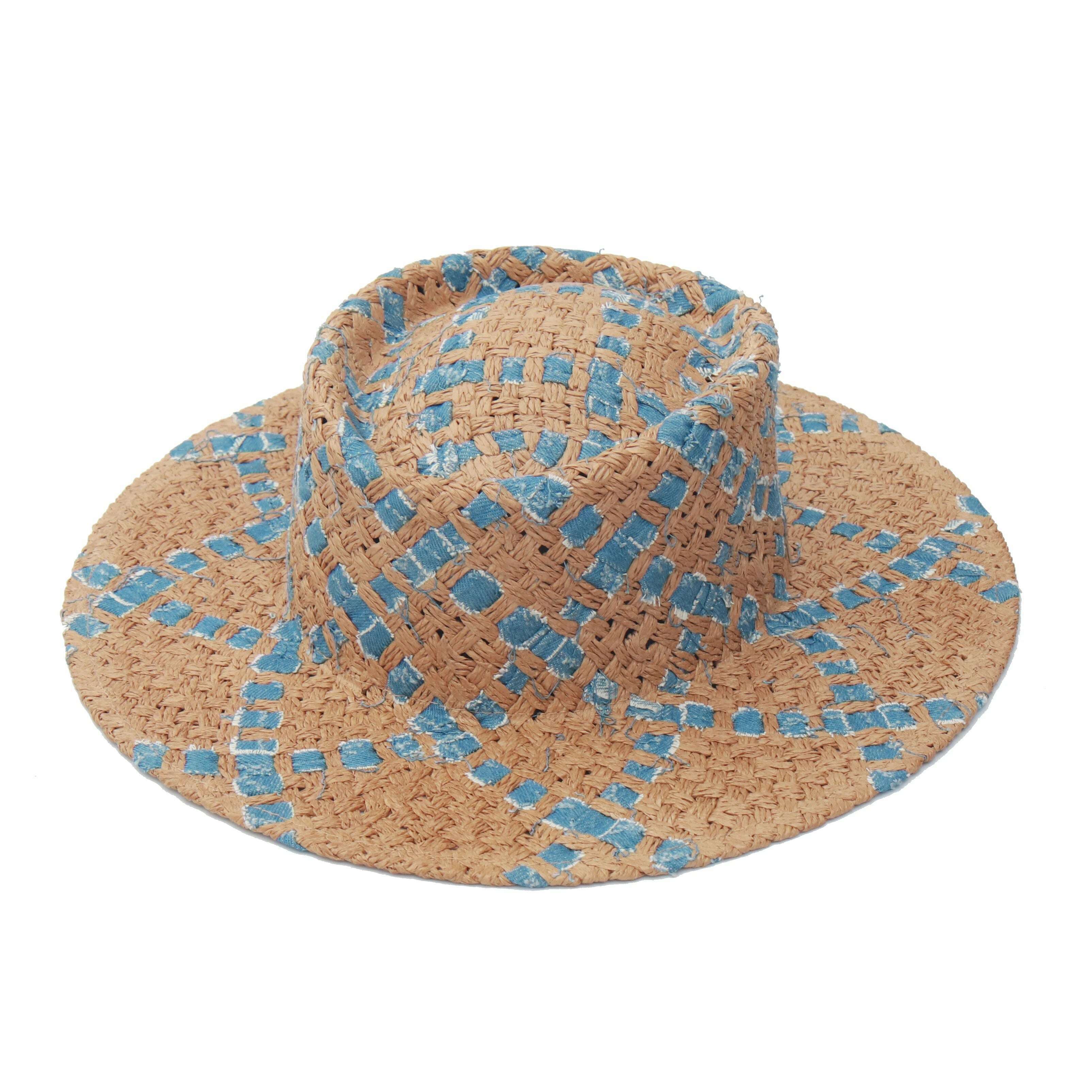 KIMLUD, New Handmade Straw Beach Hat For Women Summer Holiday Panama Cap Fashion Concave Flat Sun Protection Visor Hats Wholesale, KIMLUD Womens Clothes