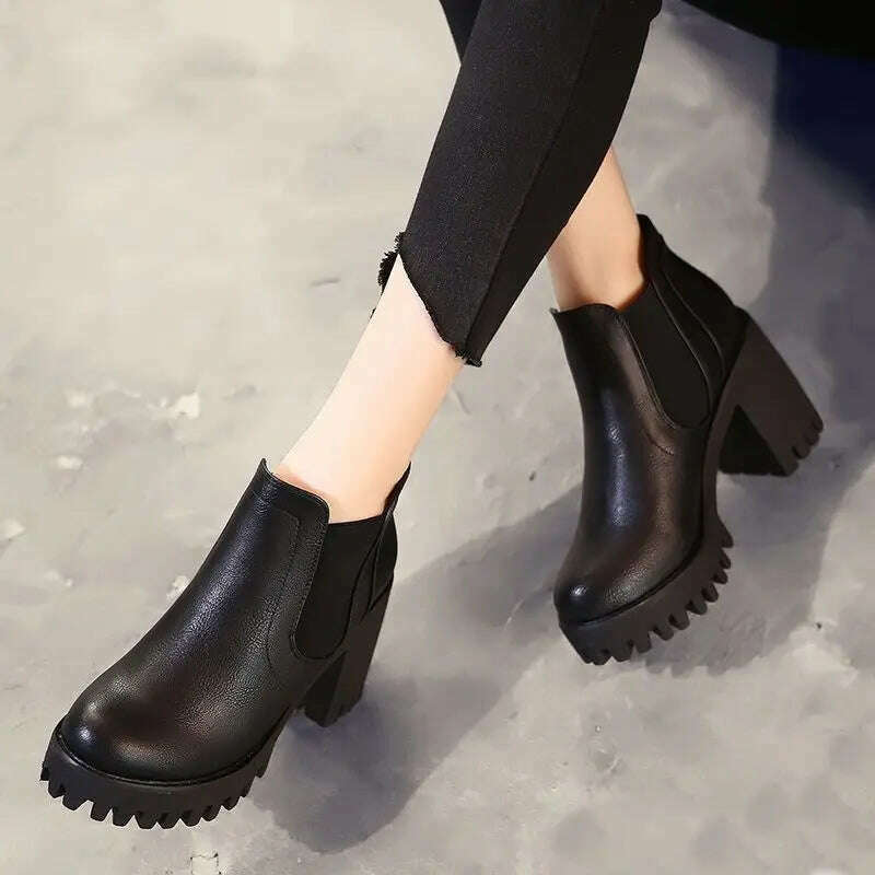 KIMLUD, New In Women Boots Comfortable and Elegant Genuine Leather and Fur Shoes Woman Winter 2023 Chelsea Autumn Black Fashion Booties, KIMLUD Womens Clothes