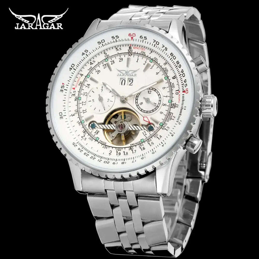 KIMLUD, New JARGAR Multifunctional Automatic Tourbillon Mens Watches Luxury Business Waterproof Full Steel Strap Male Wristwatches, Silver White / CN, KIMLUD APPAREL - Womens Clothes