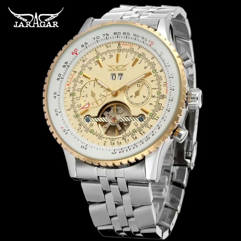 KIMLUD, New JARGAR Multifunctional Automatic Tourbillon Mens Watches Luxury Business Waterproof Full Steel Strap Male Wristwatches, Gold White / CN, KIMLUD APPAREL - Womens Clothes