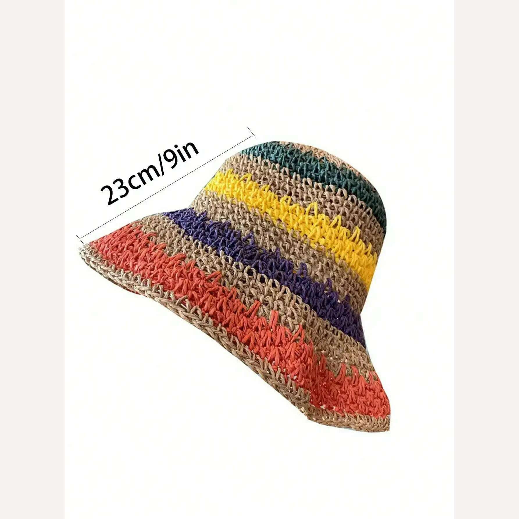 New Korean Style Multicolor Foldable Sun Crochet Hat For Beach, Travel And Vacation handmade straw hat - KIMLUD