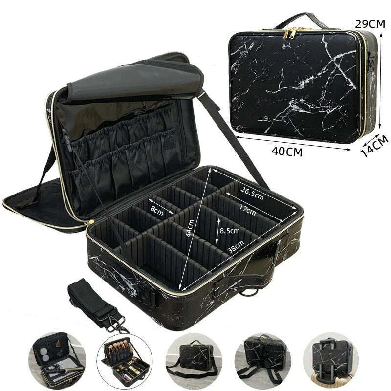 New Large Capacity Make Up Case Professional Cosmetic Bag PU Leather Beauty Makeup Necessary Waterproof Make Up Bag - KIMLUD