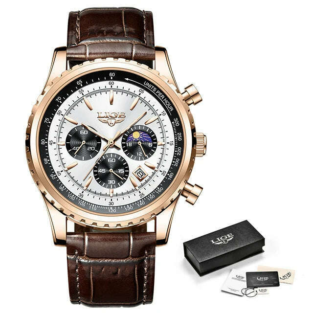 KIMLUD, New LIGE Fashion Men Watch Stainless Steel Top Brand Luxury Sport Chronograph Quartz Wrist Watches for Men Relogio Masculino+Box, KIMLUD Womens ClothesKIMLUD, New LIGE Fashion Men Watch Stainless Steel Top Brand Luxury Sport Chronograph Quartz Wrist Watches for Men Relogio Masculino+Box, Rose gold white L, KIMLUD APPAREL - Womens Clothes