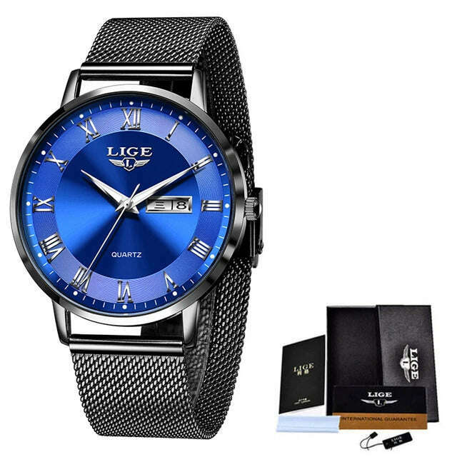 KIMLUD, New LIGE Women Ultra-Thin Watch Top Brand Luxury Watches Fashion Ladies Clock Stainless Steel Waterproof Calendar Wristwatch+Box, KIMLUD Womens ClothesKIMLUD, New LIGE Women Ultra-Thin Watch Top Brand Luxury Watches Fashion Ladies Clock Stainless Steel Waterproof Calendar Wristwatch+Box, black blue / China, KIMLUD APPAREL - Womens Clothes