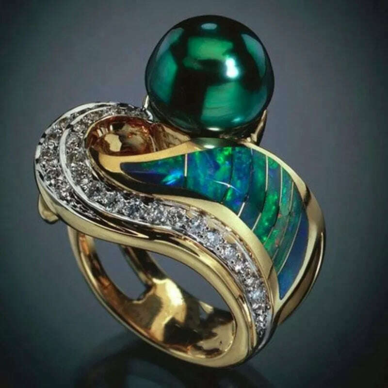 KIMLUD, New Luxury Gemstone Emerald Ring Gold Color Inlaid Green Zircon Rings For Women Cheap Jewelry Ring Indie Engagement Jewelry, 1 / 7, KIMLUD APPAREL - Womens Clothes