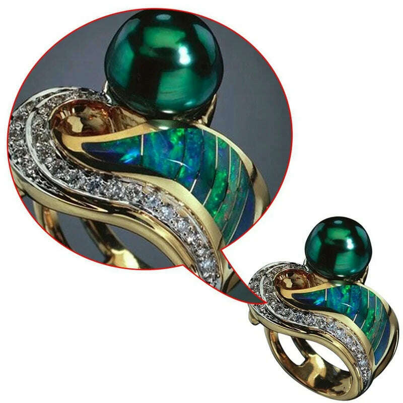 KIMLUD, New Luxury Gemstone Emerald Ring Gold Color Inlaid Green Zircon Rings For Women Cheap Jewelry Ring Indie Engagement Jewelry, KIMLUD Womens Clothes