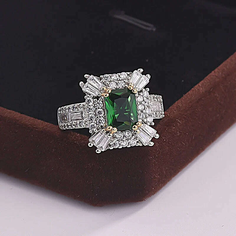 KIMLUD, New Luxury Gemstone Emerald Ring Gold Color Inlaid Green Zircon Rings For Women Cheap Jewelry Ring Indie Engagement Jewelry, KIMLUD Womens Clothes