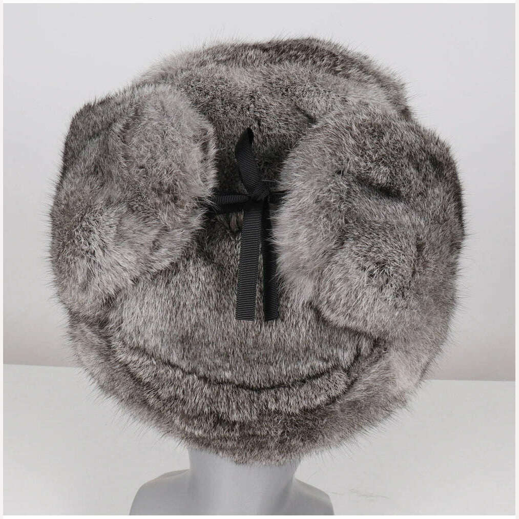 New Men Russian Winter Real Rabbit Fur Bomber Hat Super Warm 100% Natural Rabbit Fur Hats Male Full Pelt Genuine Rabbit Fur Cap - KIMLUD