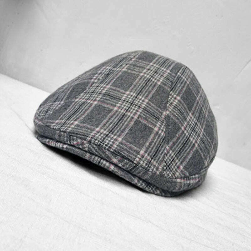 KIMLUD, New Newsboy Cap Beret Hat Men Women Hat Grid Gatsby Octagonal Herringbone Vintage Ivy Hats BLM228, Gray / S 54-56CM, KIMLUD APPAREL - Womens Clothes