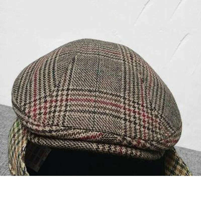KIMLUD, New Newsboy Cap Beret Hat Men Women Hat Grid Gatsby Octagonal Herringbone Vintage Ivy Hats BLM228, Auburn / S 54-56CM, KIMLUD APPAREL - Womens Clothes