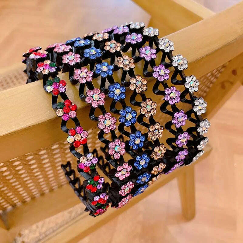 New Non-slip Rhinestone Headbands Solid Wave Hairbands for Women Girls Bezel Fashion Hair Hoop Ladies Boutique Hair Accessories - KIMLUD
