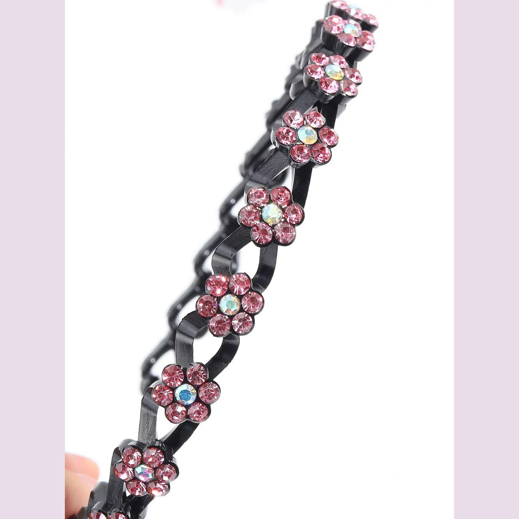 New Non-slip Rhinestone Headbands Solid Wave Hairbands for Women Girls Bezel Fashion Hair Hoop Ladies Boutique Hair Accessories - KIMLUD