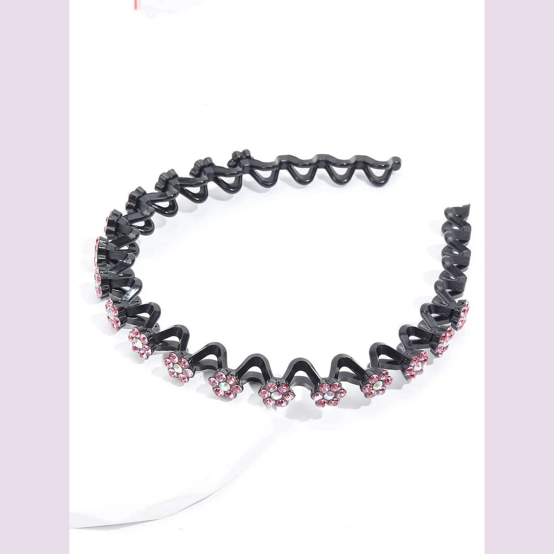 New Non-slip Rhinestone Headbands Solid Wave Hairbands for Women Girls Bezel Fashion Hair Hoop Ladies Boutique Hair Accessories - KIMLUD