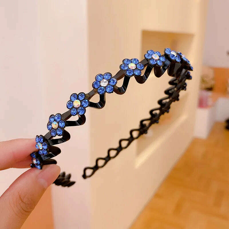New Non-slip Rhinestone Headbands Solid Wave Hairbands for Women Girls Bezel Fashion Hair Hoop Ladies Boutique Hair Accessories - KIMLUD