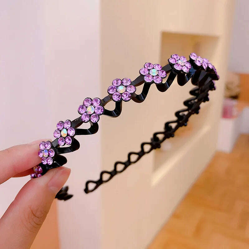 New Non-slip Rhinestone Headbands Solid Wave Hairbands for Women Girls Bezel Fashion Hair Hoop Ladies Boutique Hair Accessories - KIMLUD