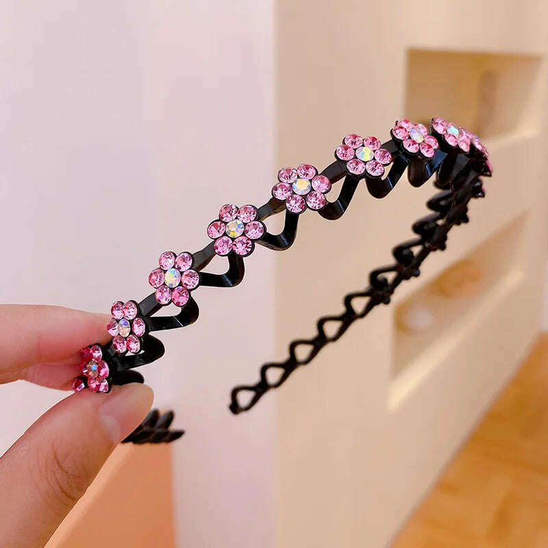New Non-slip Rhinestone Headbands Solid Wave Hairbands for Women Girls Bezel Fashion Hair Hoop Ladies Boutique Hair Accessories - KIMLUD