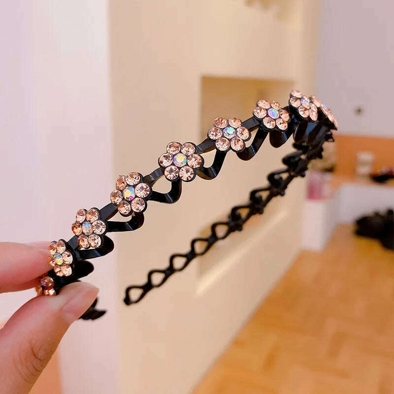 New Non-slip Rhinestone Headbands Solid Wave Hairbands for Women Girls Bezel Fashion Hair Hoop Ladies Boutique Hair Accessories - KIMLUD