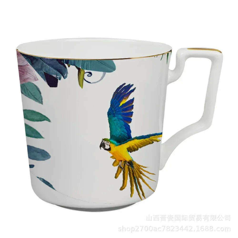 KIMLUD, New Parrot Bone China Tableware Set Pastoral Phnom Penh Western Food Plate Household Bowl Coffee Cup Pratos Para Jantar Kitchen., 400ml, KIMLUD APPAREL - Womens Clothes