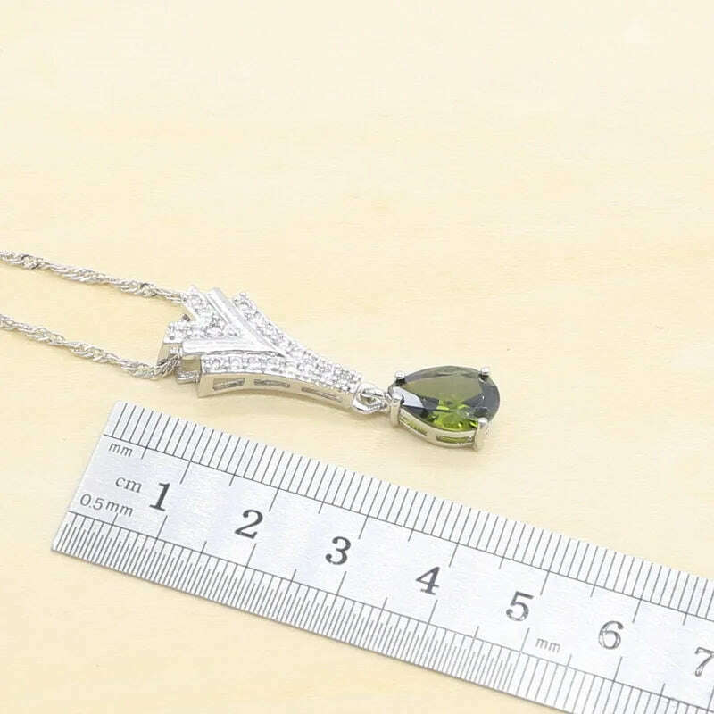 KIMLUD, New Peridot Green Silver 925 Jewelry Set for Women with Bracelet Earrings Necklace Pendant Ring Birthday Gift, KIMLUD Womens Clothes