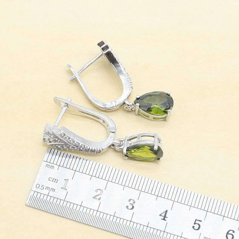 KIMLUD, New Peridot Green Silver 925 Jewelry Set for Women with Bracelet Earrings Necklace Pendant Ring Birthday Gift, KIMLUD Womens Clothes