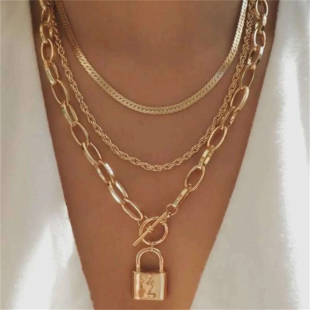 KIMLUD, New Punk Gold Color Thick Geometric Chain Jesus Mary Portrait Coin Pendant Necklace For Women Vintage Fashion Multilevel Jewelry, NES-0820-5, KIMLUD Womens Clothes