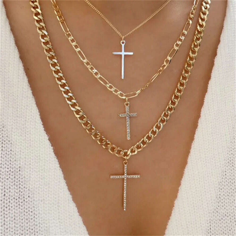 KIMLUD, New Punk Gold Color Thick Geometric Chain Jesus Mary Portrait Coin Pendant Necklace For Women Vintage Fashion Multilevel Jewelry, KIMLUD Womens Clothes