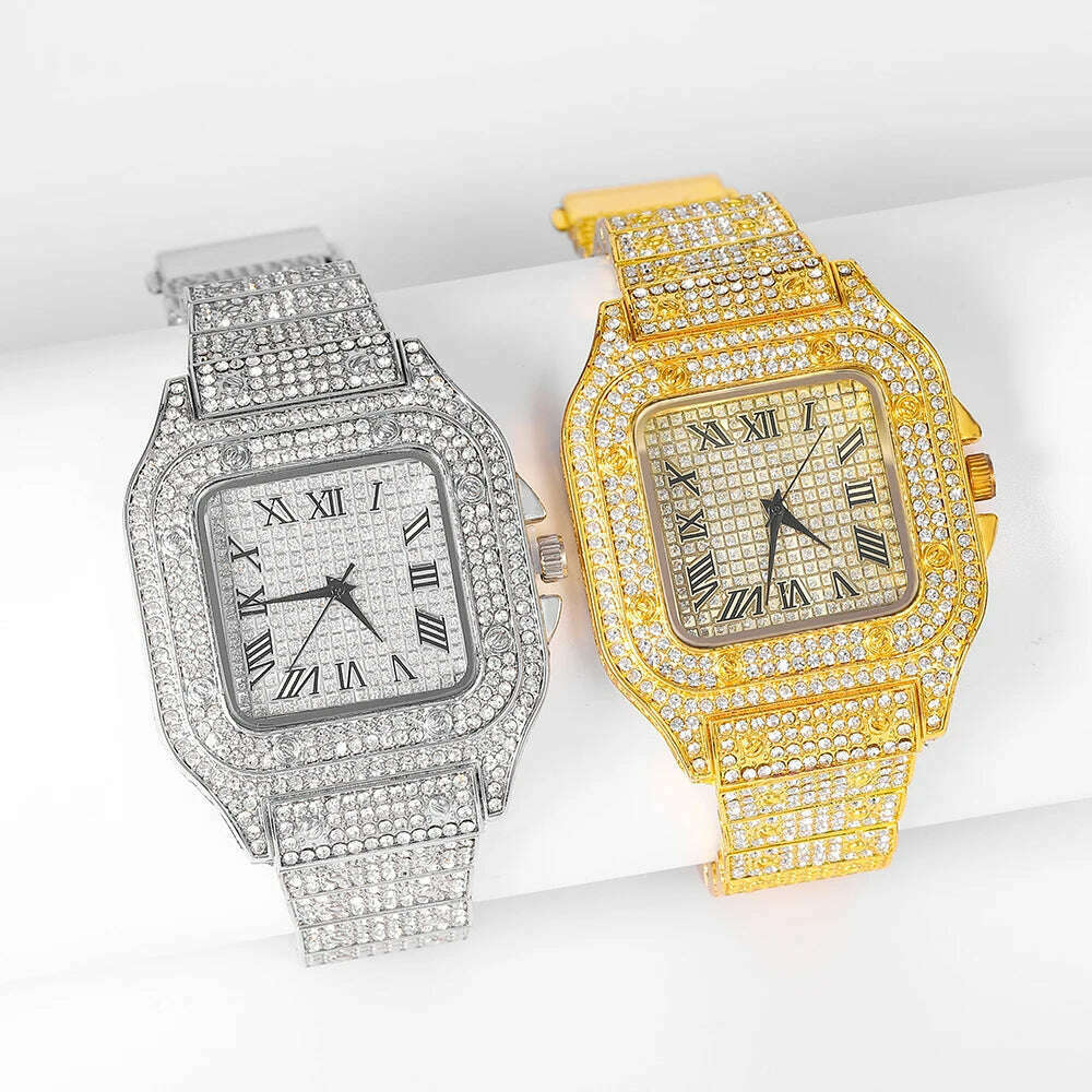 KIMLUD, New Punk Men Watch Iced Out Diamond Sparkling Quartz Watches Fashion Hip Hop Classic Silver Color Watch Jewelry Men Women Gift, KIMLUD Womens Clothes