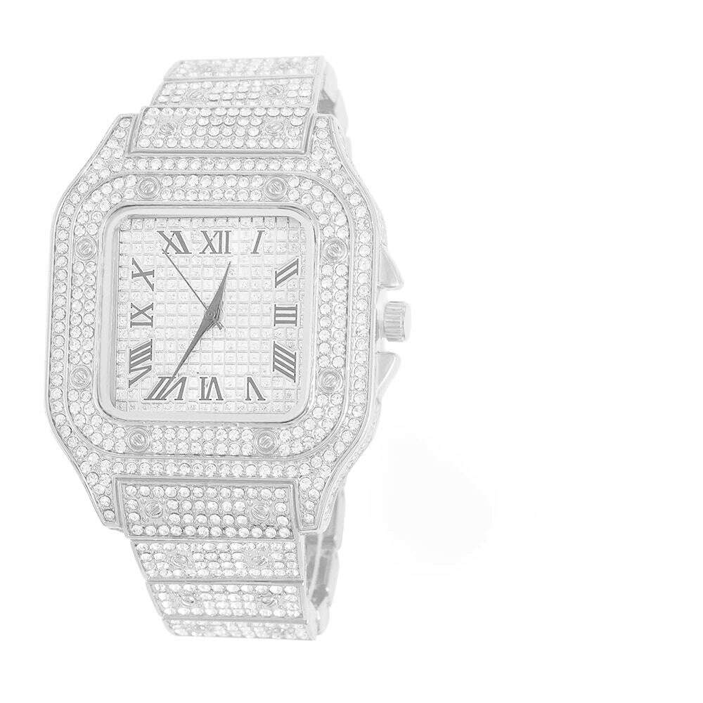 KIMLUD, New Punk Men Watch Iced Out Diamond Sparkling Quartz Watches Fashion Hip Hop Classic Silver Color Watch Jewelry Men Women Gift, KIMLUD Womens Clothes