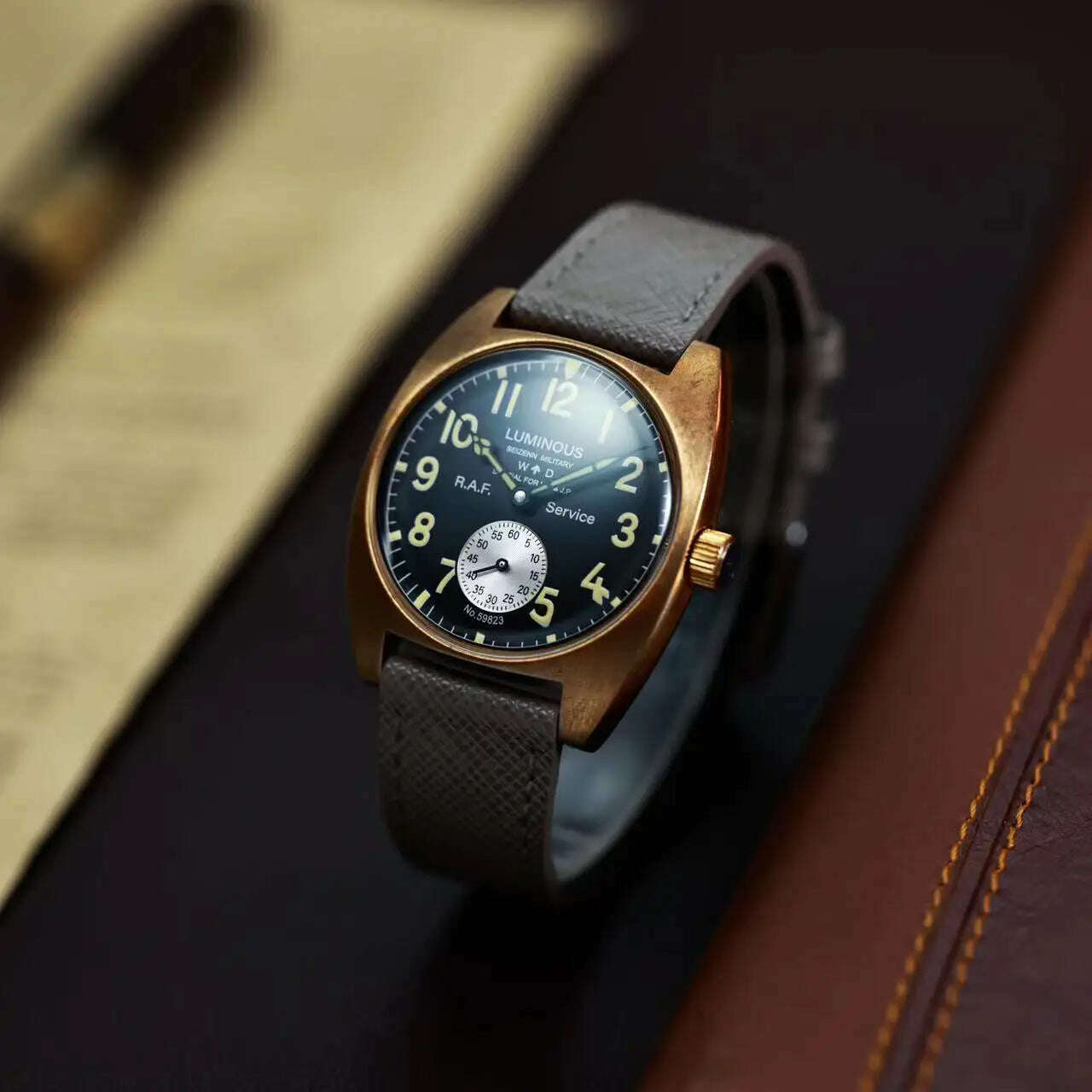 KIMLUD, NEW Seizenn W10 WW2 Field Watch Retro Arrow Pilot Watch Men Mechanical Manual Hand Wind Luminous Merkur CUSN8 Bronze Turtle Case, KIMLUD Womens Clothes