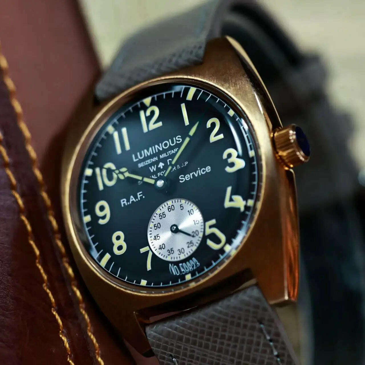 KIMLUD, NEW Seizenn W10 WW2 Field Watch Retro Arrow Pilot Watch Men Mechanical Manual Hand Wind Luminous Merkur CUSN8 Bronze Turtle Case, KIMLUD Womens Clothes