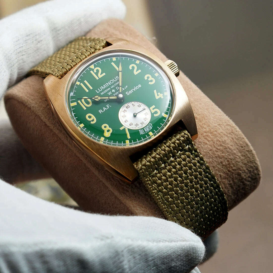 KIMLUD, NEW Seizenn W10 WW2 Field Watch Retro Arrow Pilot Watch Men Mechanical Manual Hand Wind Luminous Merkur CUSN8 Bronze Turtle Case, Flight Panda Green, KIMLUD APPAREL - Womens Clothes