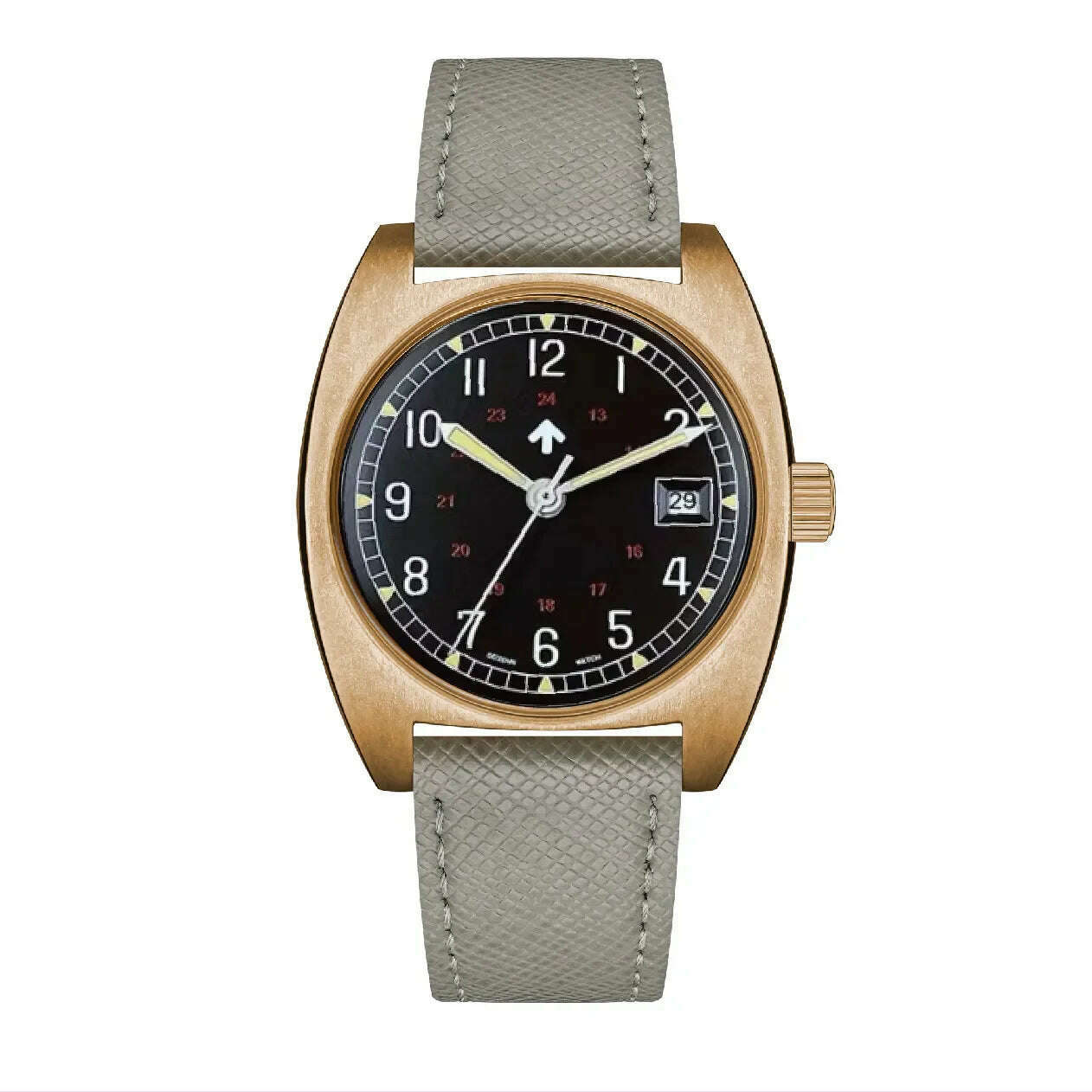 KIMLUD, NEW Seizenn W10 WW2 Field Watch Retro Arrow Pilot Watch Men Mechanical Manual Hand Wind Luminous Merkur CUSN8 Bronze Turtle Case, KIMLUD Womens Clothes