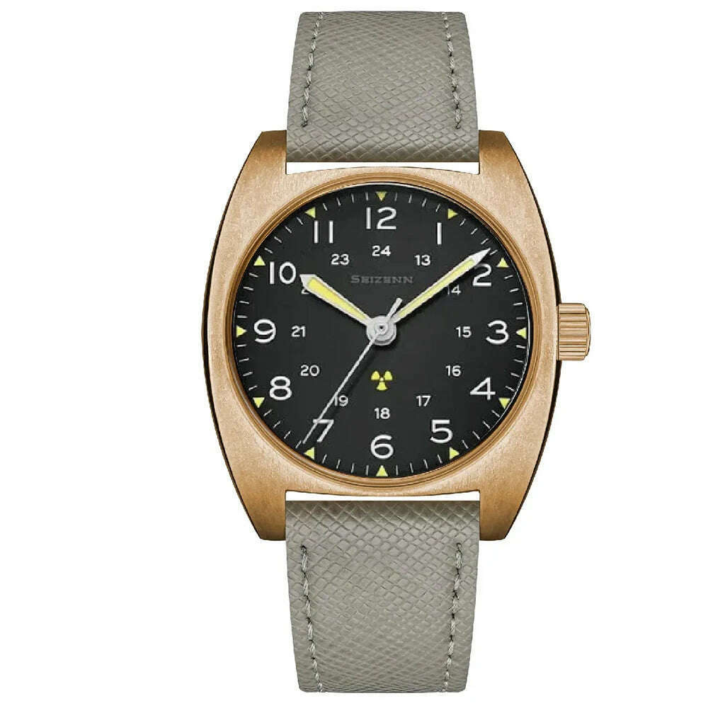KIMLUD, NEW Seizenn W10 WW2 Field Watch Retro Arrow Pilot Watch Men Mechanical Manual Hand Wind Luminous Merkur CUSN8 Bronze Turtle Case, KIMLUD Womens Clothes