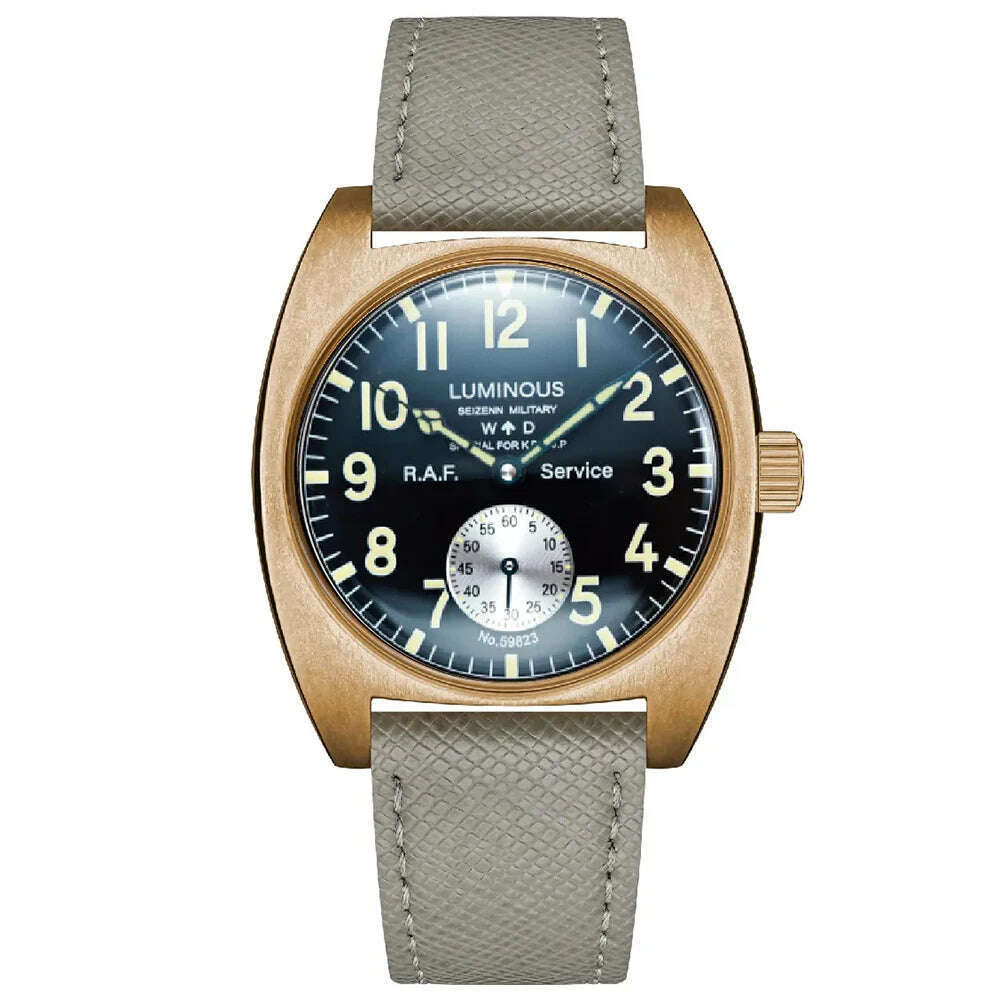 KIMLUD, NEW Seizenn W10 WW2 Field Watch Retro Arrow Pilot Watch Men Mechanical Manual Hand Wind Luminous Merkur CUSN8 Bronze Turtle Case, Flight Officer Panda, KIMLUD APPAREL - Womens Clothes