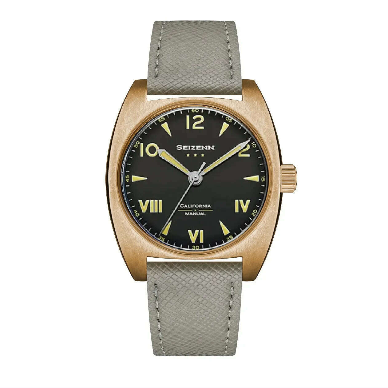 KIMLUD, NEW Seizenn W10 WW2 Field Watch Retro Arrow Pilot Watch Men Mechanical Manual Hand Wind Luminous Merkur CUSN8 Bronze Turtle Case, KIMLUD Womens Clothes