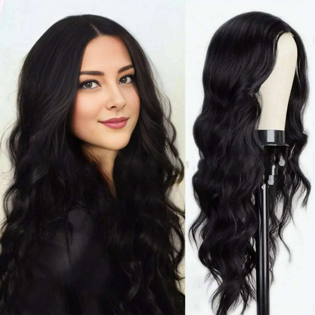 New selling wig female long curly hair big wave synthetic high temperature silk mechanism wig set - KIMLUD