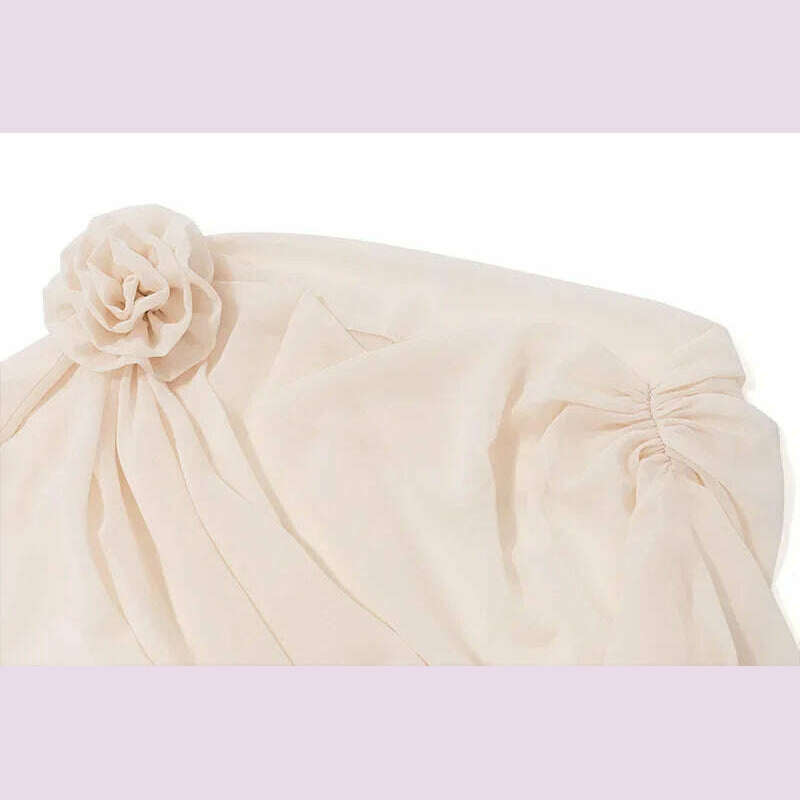 KIMLUD, New Slope Shoulder Blouse Asymmetric Cropped Blouse Apricot Pile Up Shirts Women Top Autumn New Elegant Fashiin Blouse, KIMLUD Womens Clothes