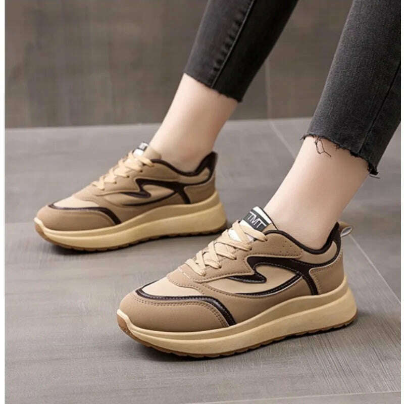 KIMLUD, New Sneakers Women 2023 Spring New Thick-soled Round Toe Platform Womens Shoes Fashion Breathable Lace Casual Lady Shoes, KIMLUD Womens Clothes