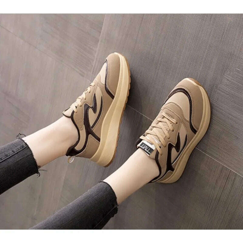 KIMLUD, New Sneakers Women 2023 Spring New Thick-soled Round Toe Platform Womens Shoes Fashion Breathable Lace Casual Lady Shoes, KIMLUD Womens Clothes