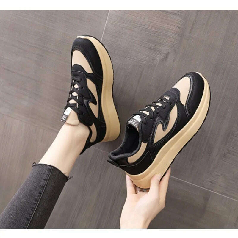 KIMLUD, New Sneakers Women 2023 Spring New Thick-soled Round Toe Platform Womens Shoes Fashion Breathable Lace Casual Lady Shoes, KIMLUD Womens Clothes