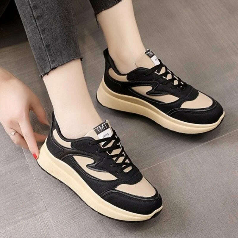 KIMLUD, New Sneakers Women 2023 Spring New Thick-soled Round Toe Platform Womens Shoes Fashion Breathable Lace Casual Lady Shoes, KIMLUD Womens Clothes