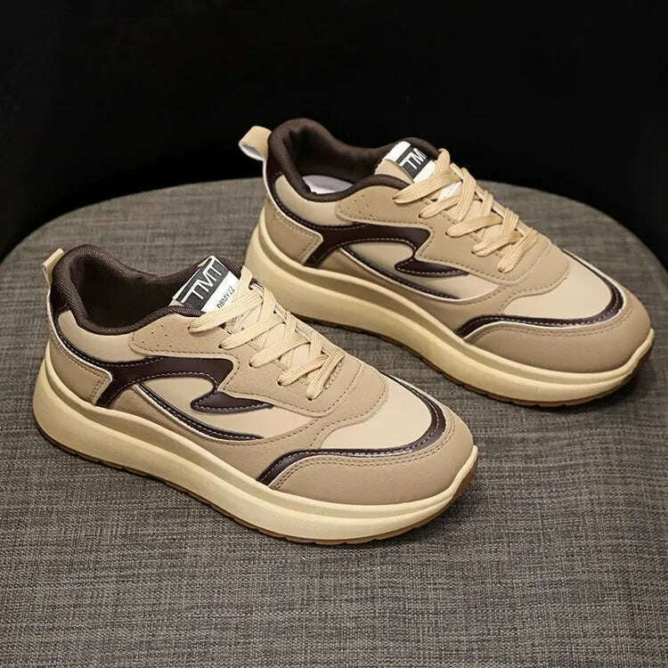 KIMLUD, New Sneakers Women 2023 Spring New Thick-soled Round Toe Platform Womens Shoes Fashion Breathable Lace Casual Lady Shoes, KIMLUD Womens Clothes