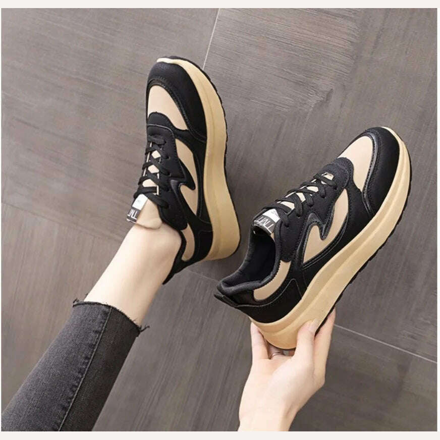 KIMLUD, New Sneakers Women 2023 Spring New Thick-soled Round Toe Platform Womens Shoes Fashion Breathable Lace Casual Lady Shoes, KIMLUD Womens Clothes