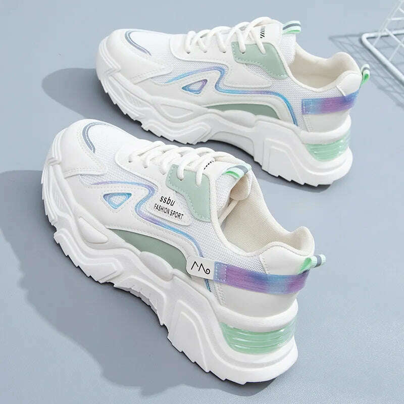 KIMLUD, NEW Sneakers Women Platform Flat Shoes Woman Shoes Green Casual Trainers Ladies Chunky Sneakers Women Shoes, Beige / 35, KIMLUD APPAREL - Womens Clothes