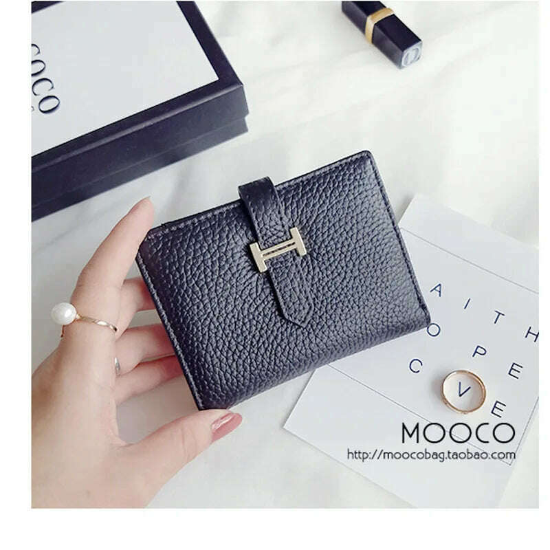 KIMLUD, New Solid Color Genuine Leather Women's Wallet 2024 Short Fashion Large Capacity Card Holder Luxury Designer Mini Clutch, Black / CHINA, KIMLUD APPAREL - Womens Clothes