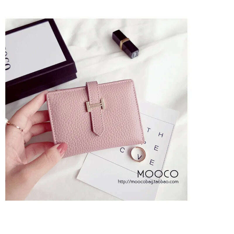 KIMLUD, New Solid Color Genuine Leather Women's Wallet 2024 Short Fashion Large Capacity Card Holder Luxury Designer Mini Clutch, Pink / CHINA, KIMLUD APPAREL - Womens Clothes