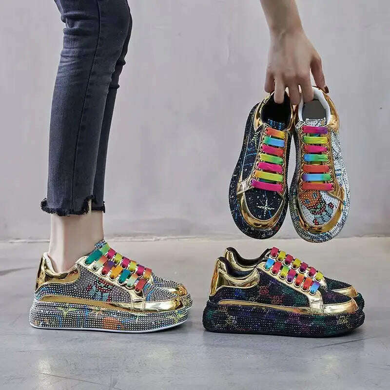 KIMLUD, New Spring Women Sneakers Fashion rhinestones Thick Sole Sports Shoes for Youth School Shoes Crystal Silver Platform Sneakers, KIMLUD Womens Clothes